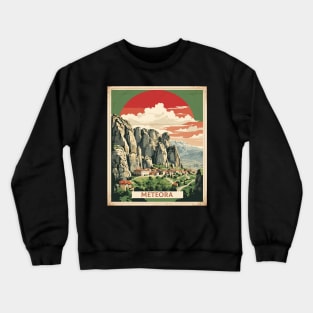 Meteora Greece Tourism Vintage Travel Poster Crewneck Sweatshirt